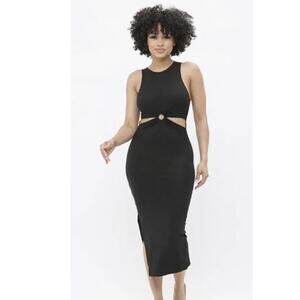 Love J. midi dress Mid/side cutout form fitting body con stretch SZ M black